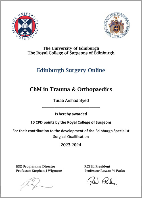 Academic e-tutor: ChM Trauma & Orthopaedics, University of Edinburgh. online